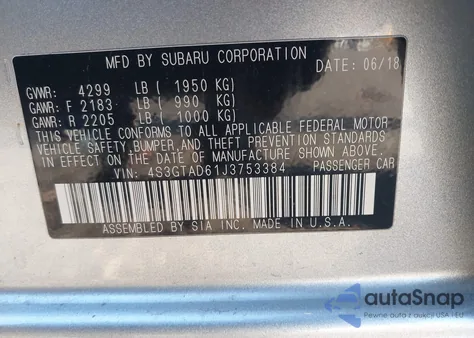 2018 Subaru Impreza 2.0I Premium from USA, damaged, VIN 4S3GTAD61J3753384